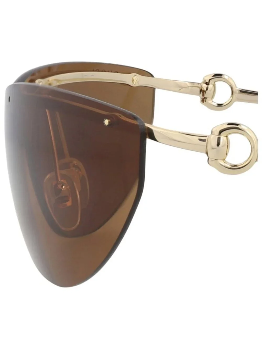 New Gucci Women's Sunglasses Shield Wrap Metal Frame Gold Gold Brown